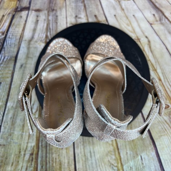 Dream Pairs Metallic Champagne Gold Open Toe Strappy High Heels Stilettos Size 6 - Picture 4 of 9